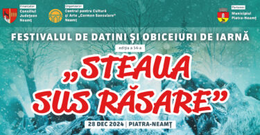Unul dintre cele mai așteptate evenimente organizate recent de Centrul pentru Cultură și Arte „Carmen Saeculare” Neamț s-a desfășurat pe 28 decembrie 2024, la Piatra-Neamț, numărând a 54-a ediție. Festivalul de Datini și Obiceiuri de Iarnă „Steaua sus răsare” este un eveniment care reunește public de toate vârstele, din întreg județul, în dorința de a fi aproape de datinile și tradițiile strămoșești.